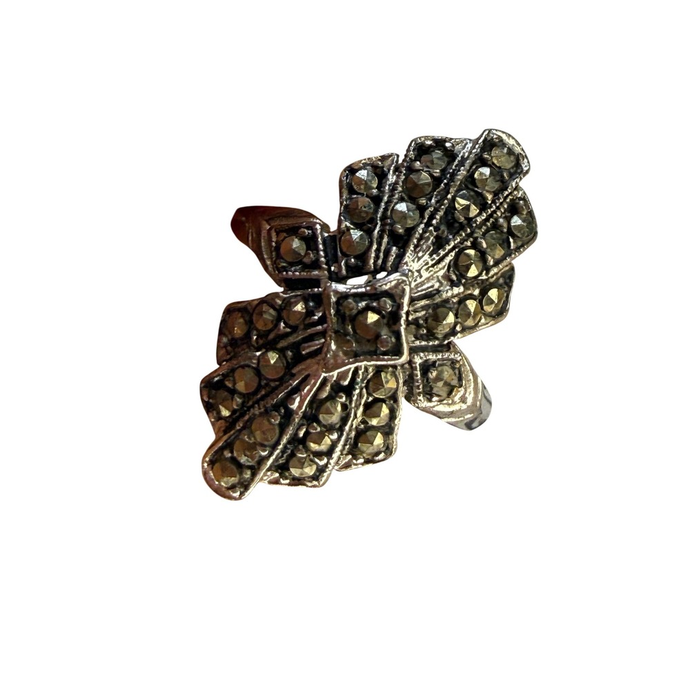 Vintage Art Deco Marcasite Statement Ring Silver Tone Geometric Trend Unbranded